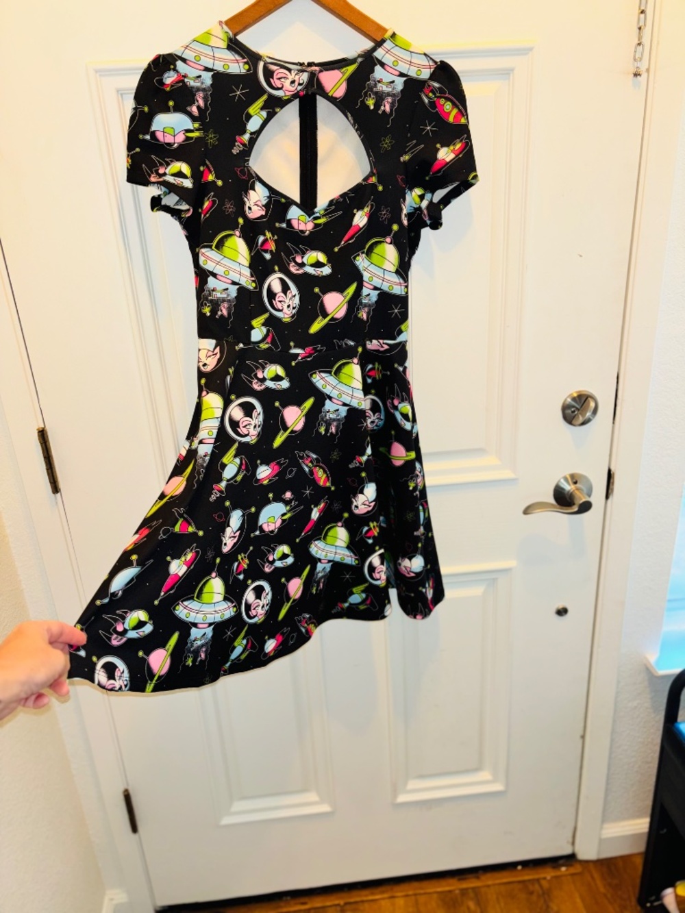 Sourpuss Clothing Alien UFO Space RARE Mini Dress w/ Cut Out bust Sz Small - Picture 9 of 10
